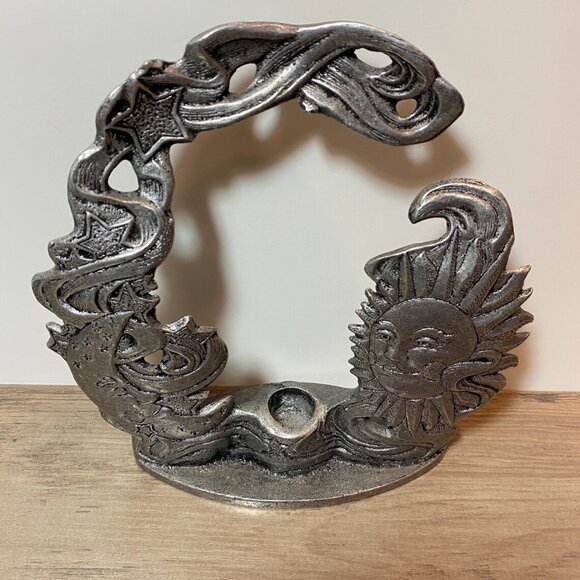Celestial Candle Holder Sun Moon & Stars Carson Pewter Vintage 1990s Home Decor - Picture 4 of 6
